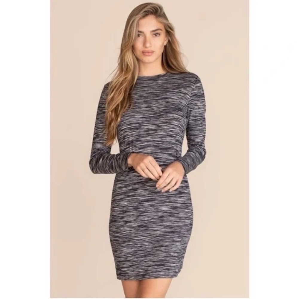 Trina Turk Bellingham Gray Space Dye Knit Long Sleeve Dress